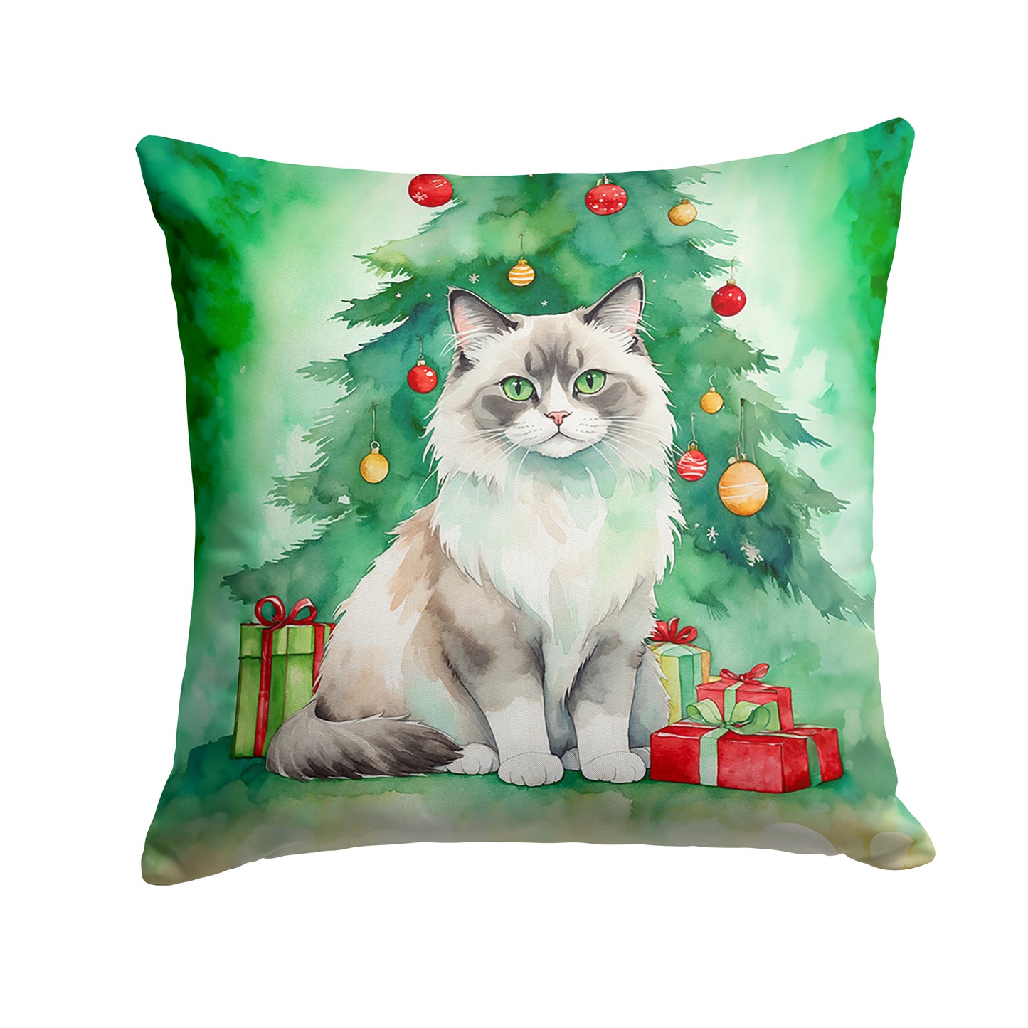 Buy this Ragdoll Cat By the Christmas Tree Throw Pillow