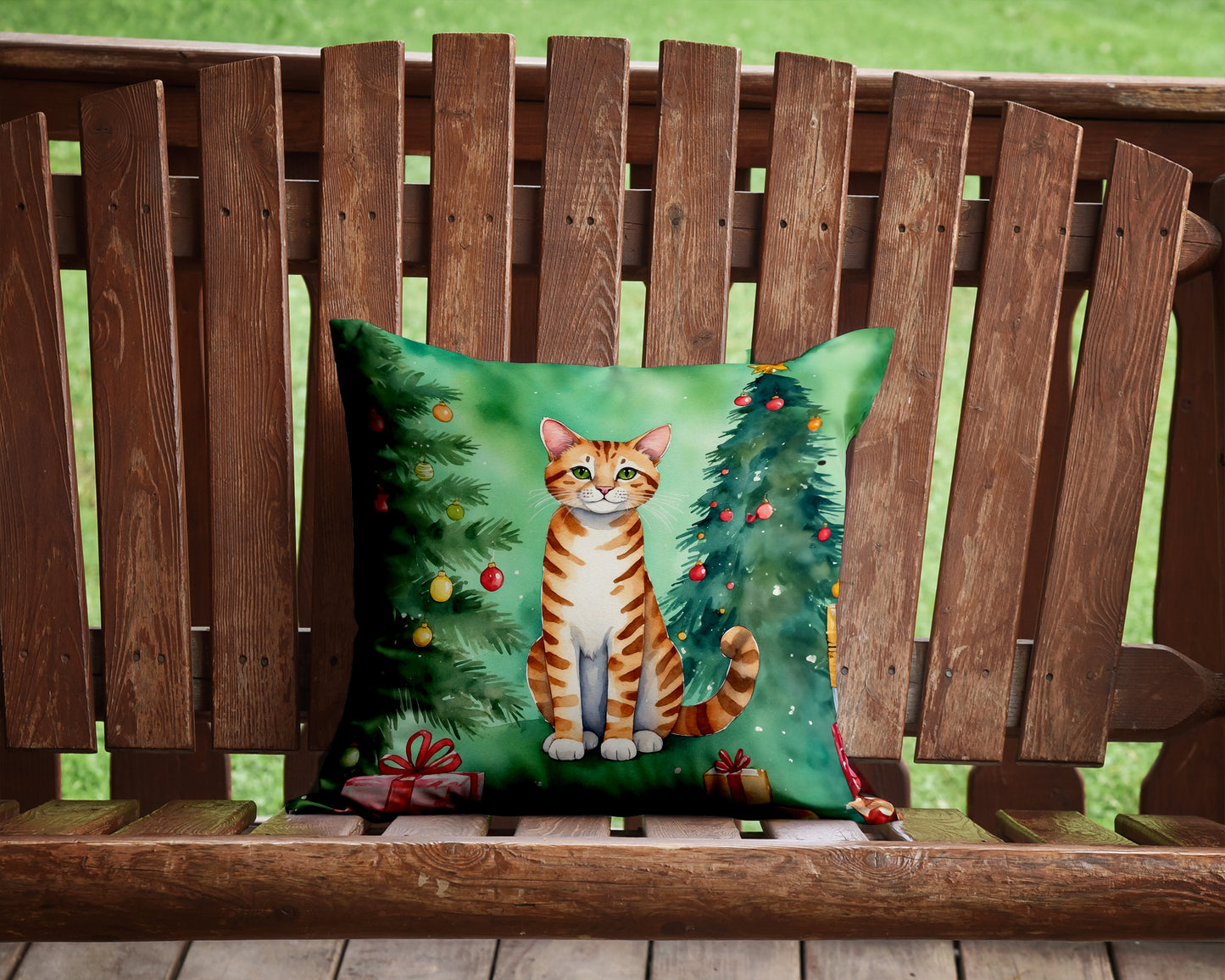 Safari Cat By the Christmas Tree Throw Pillow