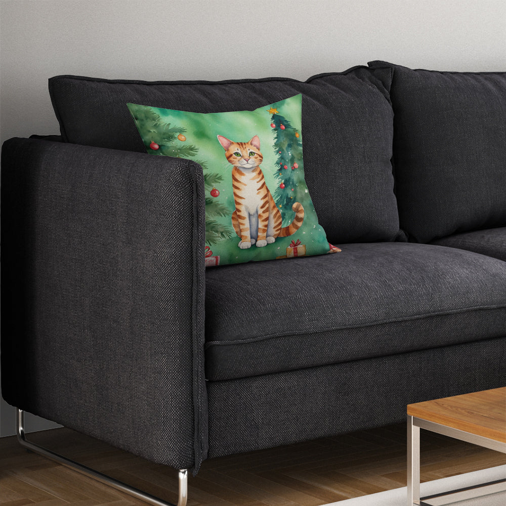 Safari Cat By the Christmas Tree Throw Pillow