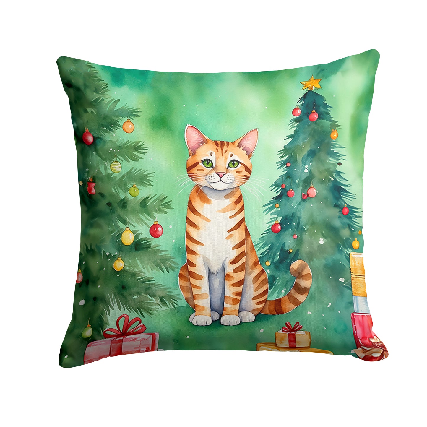 Buy this Safari Cat By the Christmas Tree Throw Pillow