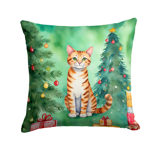 Buy this Safari Cat By the Christmas Tree Throw Pillow