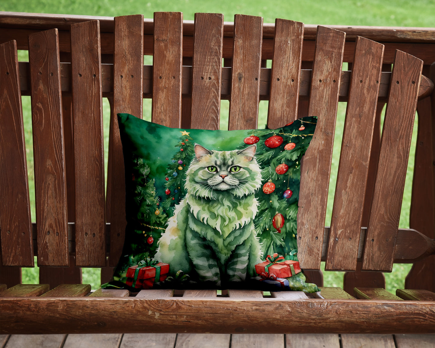 Selkirk Rex Cat By the Christmas Tree Throw Pillow