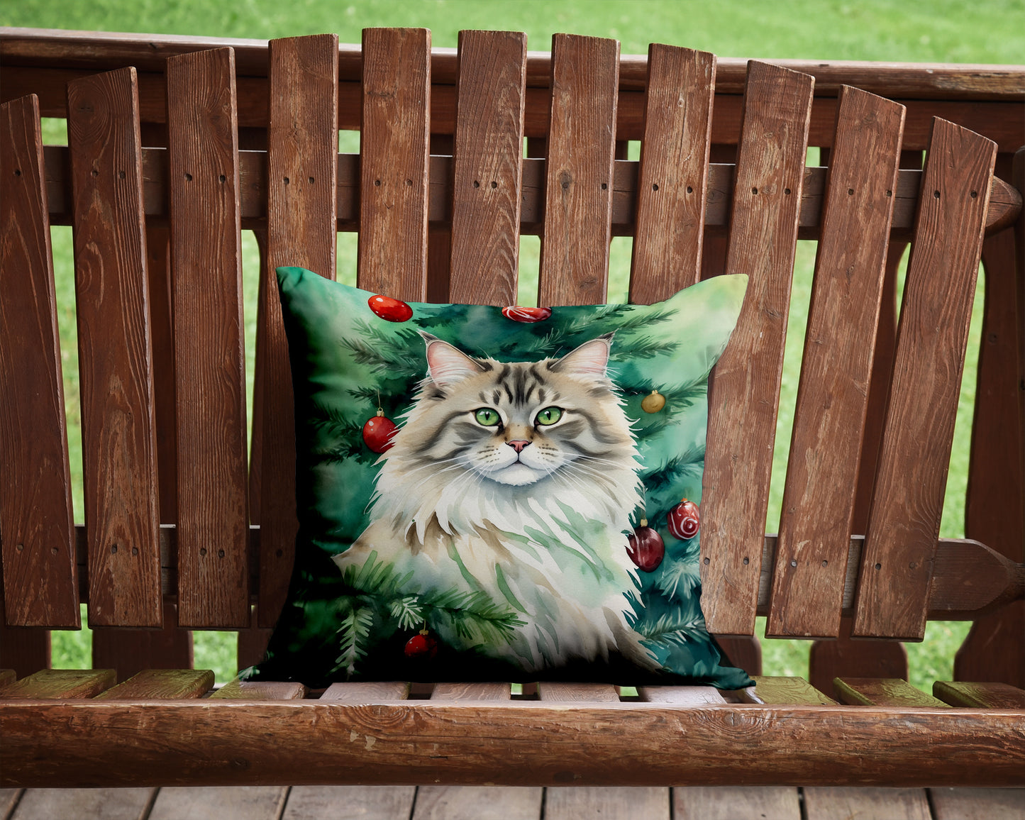 Siberian Cat By the Christmas Tree Throw Pillow
