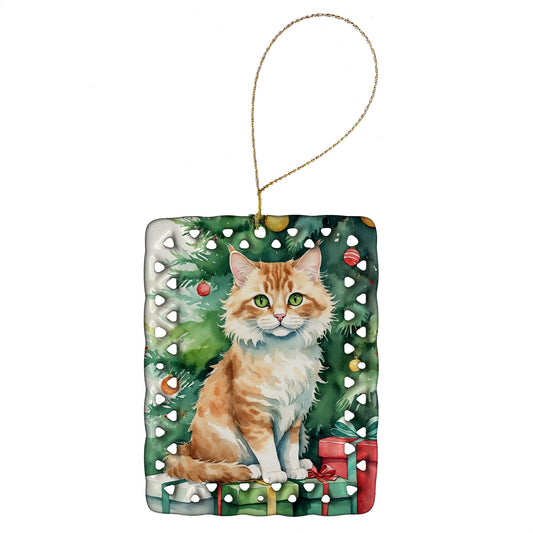 Buy this Skookum Cat By the Christmas Tree Porcelain Ornament