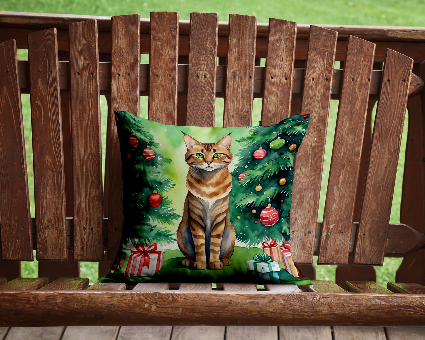 Sokoke Cat By the Christmas Tree Throw Pillow