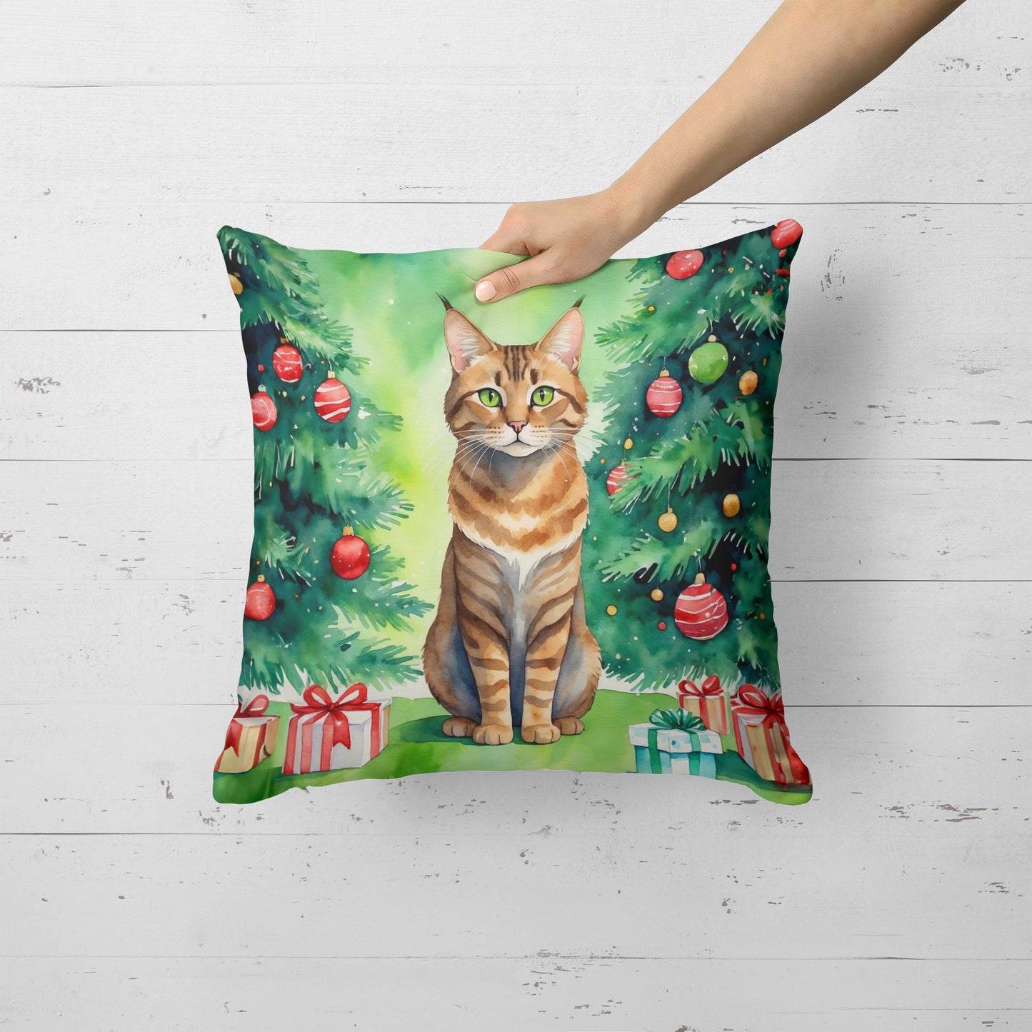 Sokoke Cat By the Christmas Tree Throw Pillow