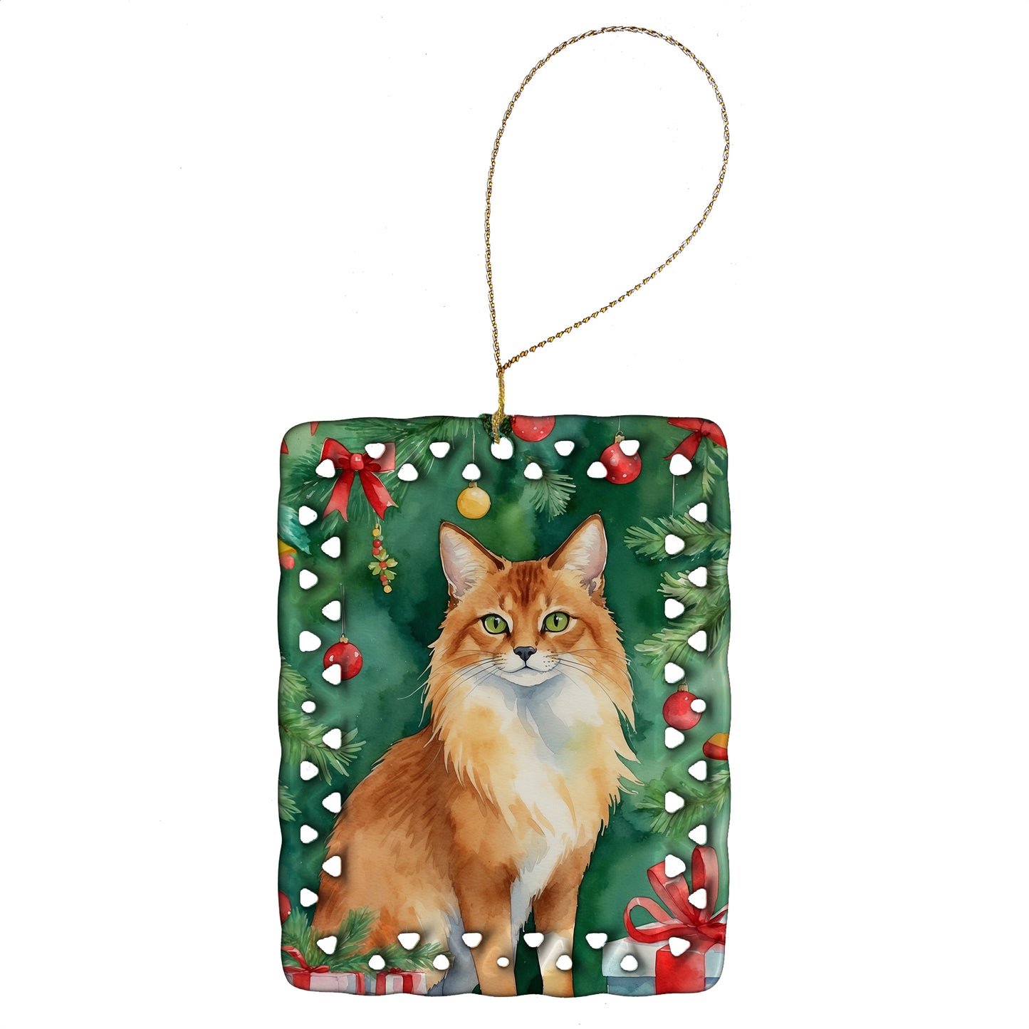 Buy this Somali Cat By the Christmas Tree Porcelain Ornament