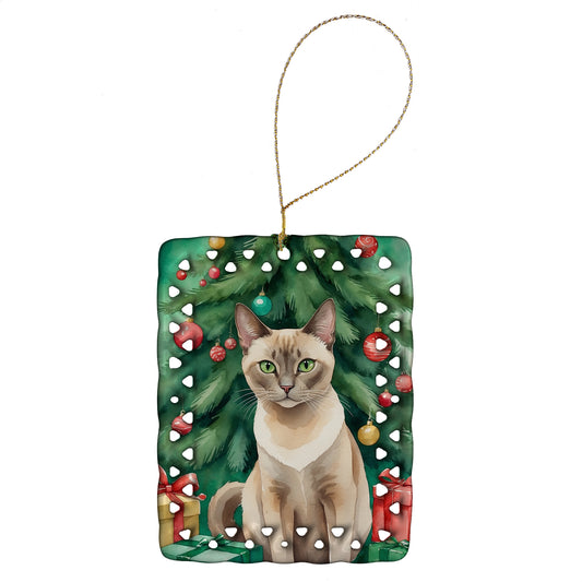 Buy this Tonkinese Cat By the Christmas Tree Porcelain Ornament