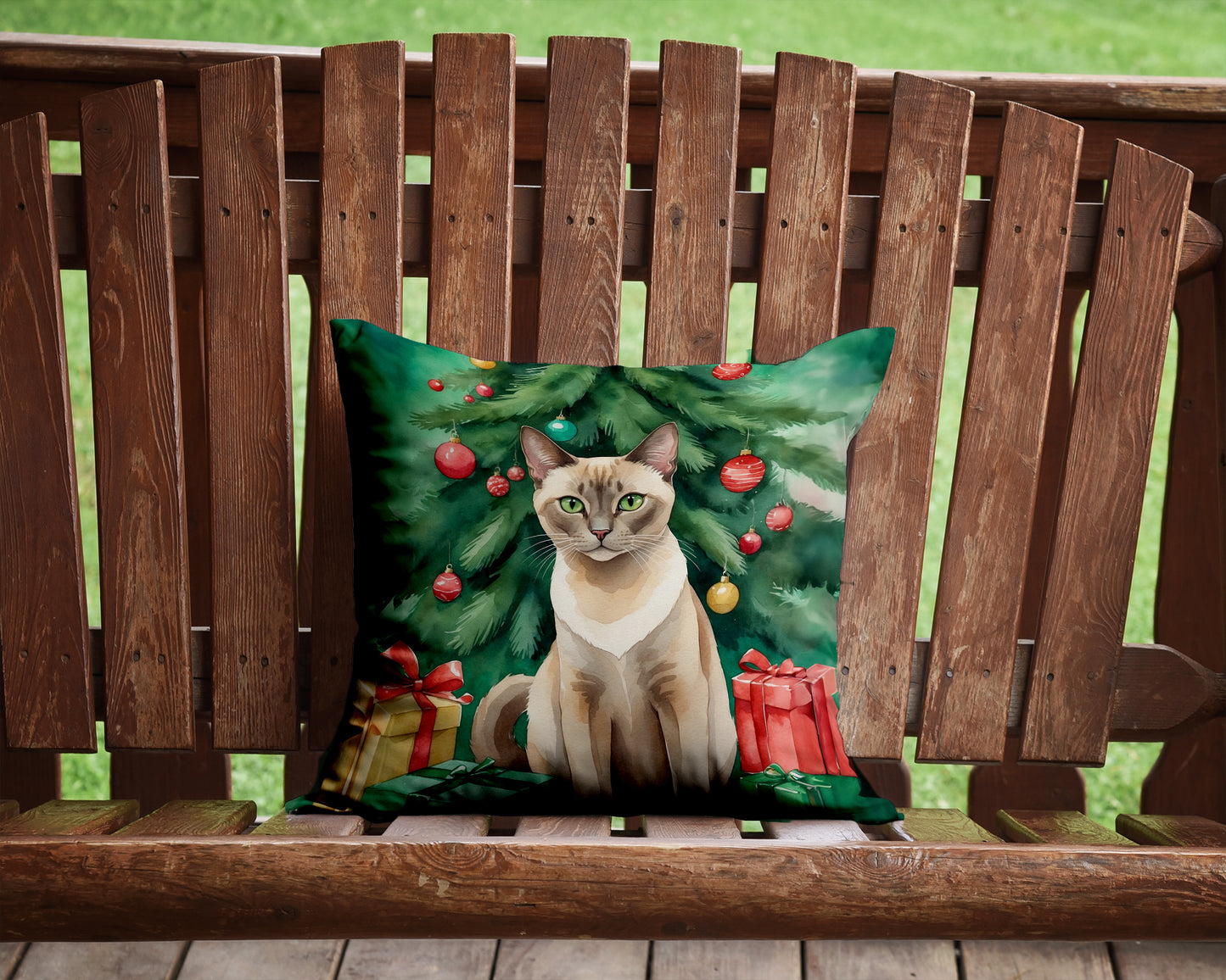 Tonkinese Cat By the Christmas Tree Throw Pillow