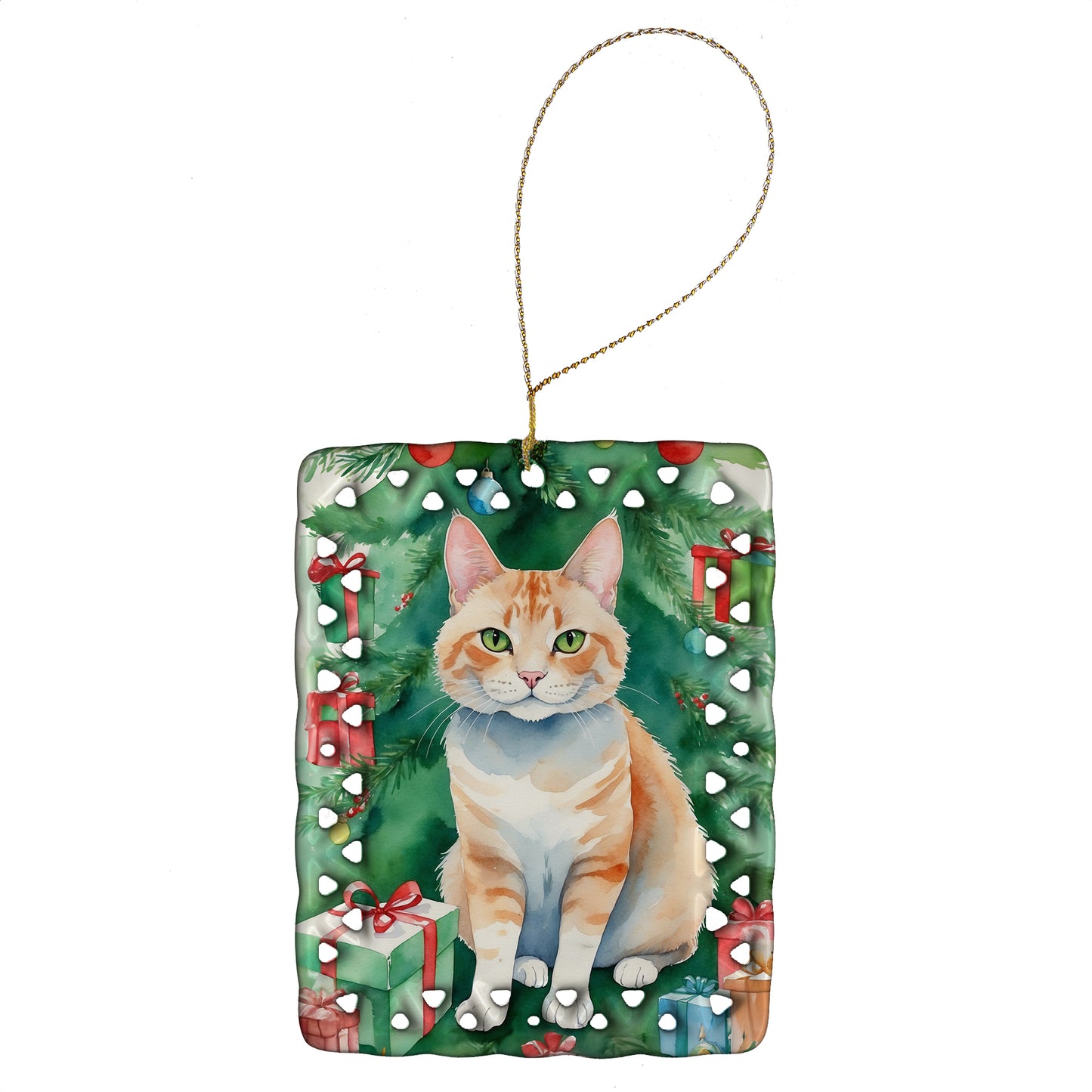 Buy this Ural Rex Cat By the Christmas Tree Porcelain Ornament