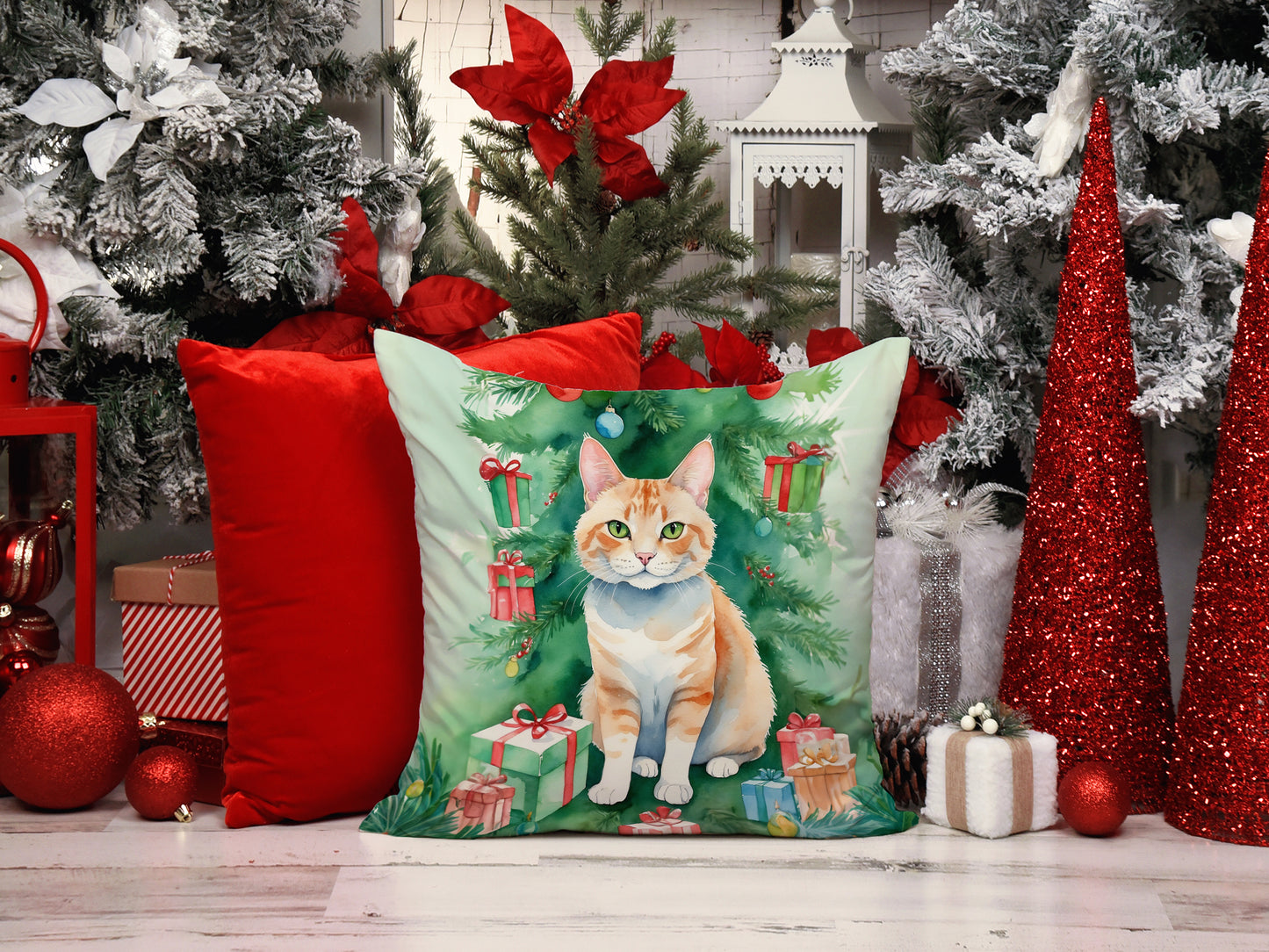 Ural Rex Cat By the Christmas Tree Throw Pillow