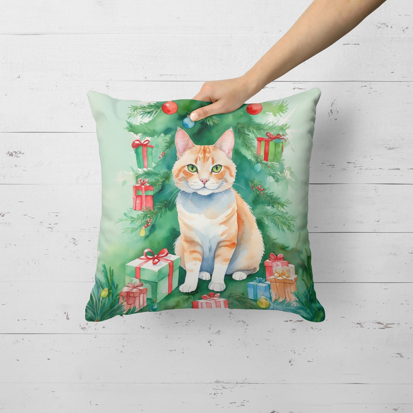 Ural Rex Cat By the Christmas Tree Throw Pillow