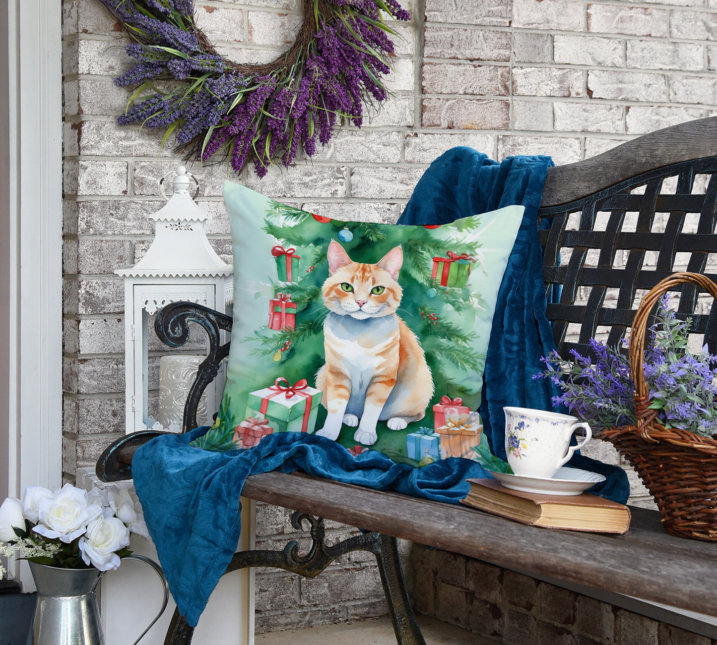 Ural Rex Cat By the Christmas Tree Throw Pillow
