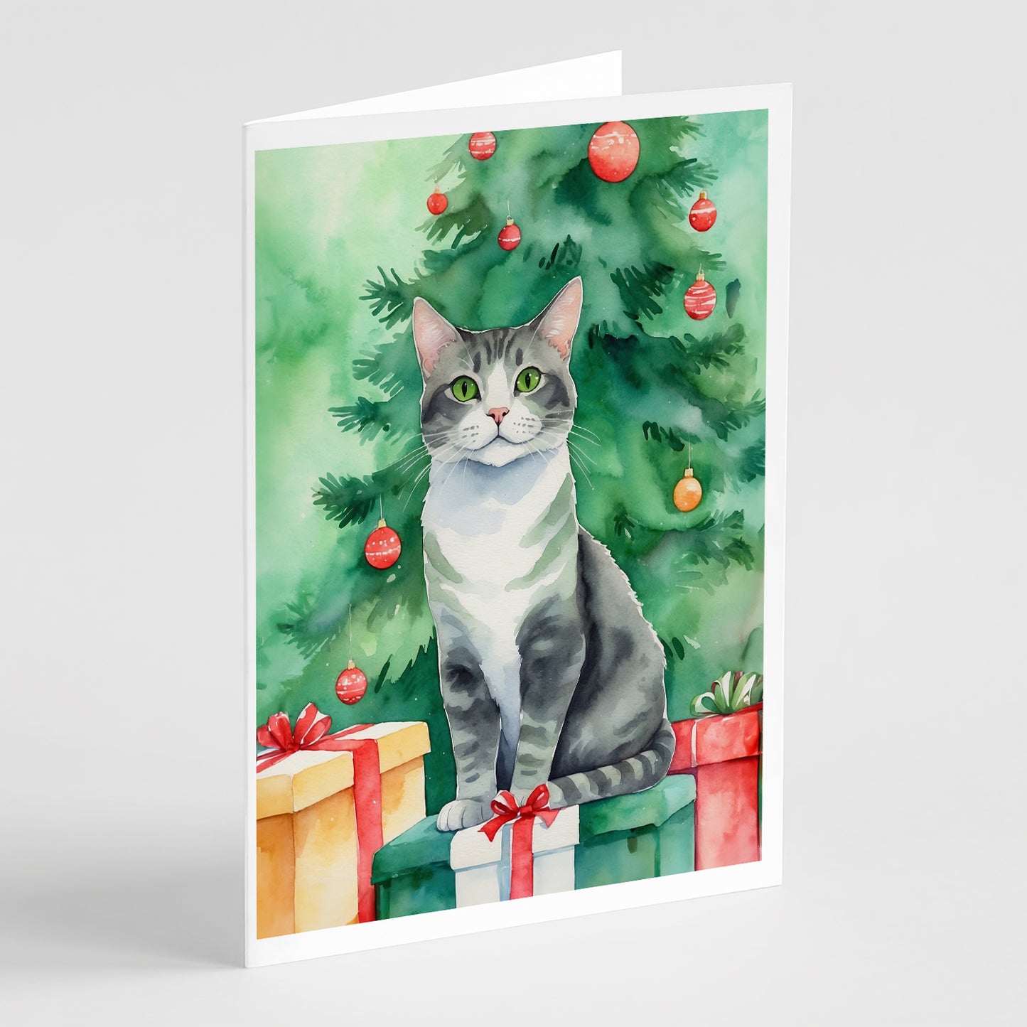 Buy this Ural Rex Cat By the Christmas Tree Greeting Cards Pack of 8