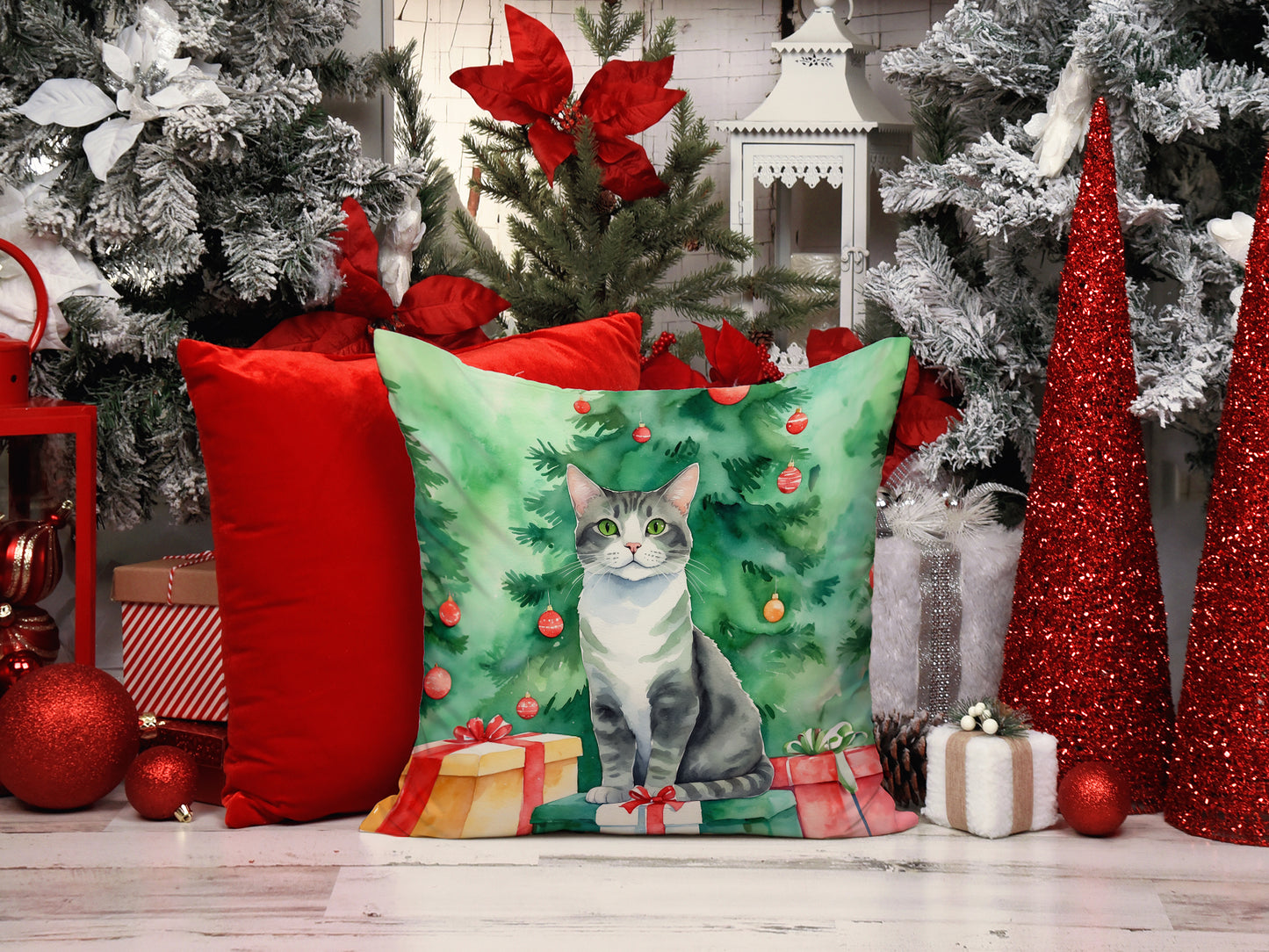 Ural Rex Cat By the Christmas Tree Throw Pillow