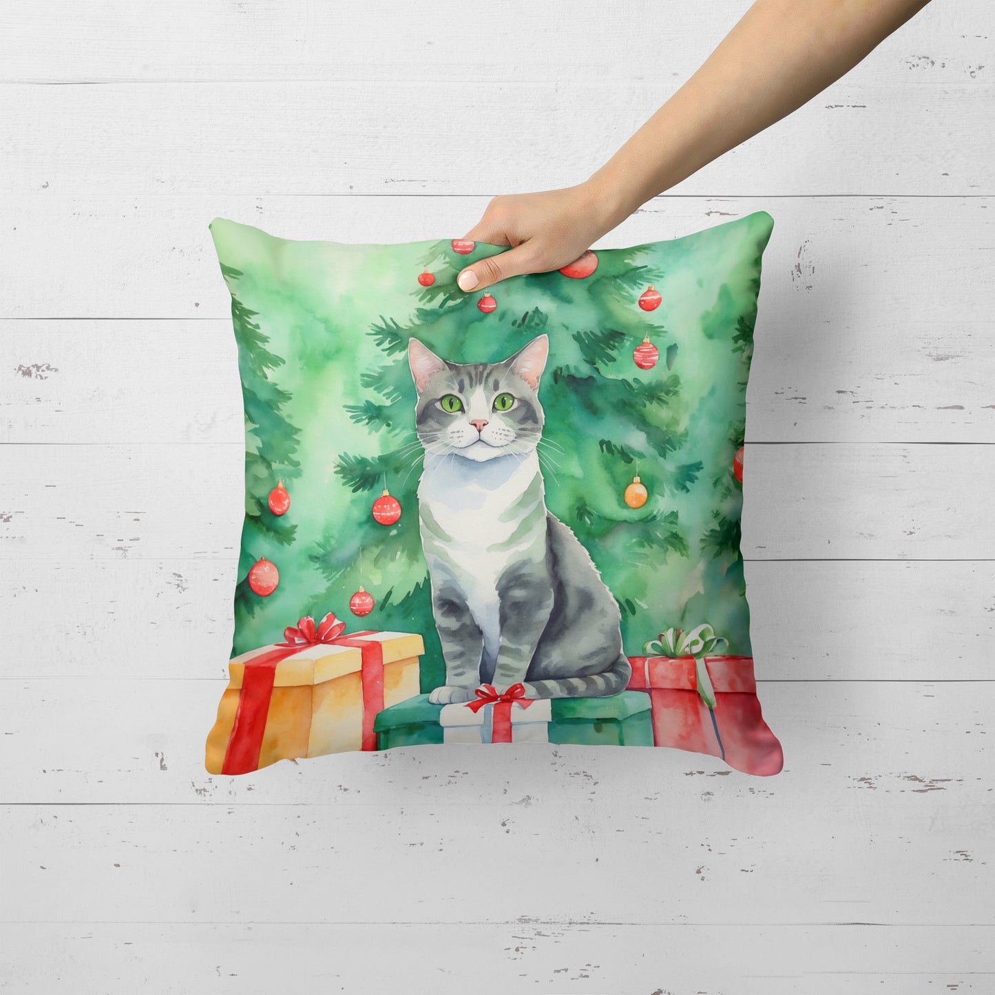 Ural Rex Cat By the Christmas Tree Throw Pillow