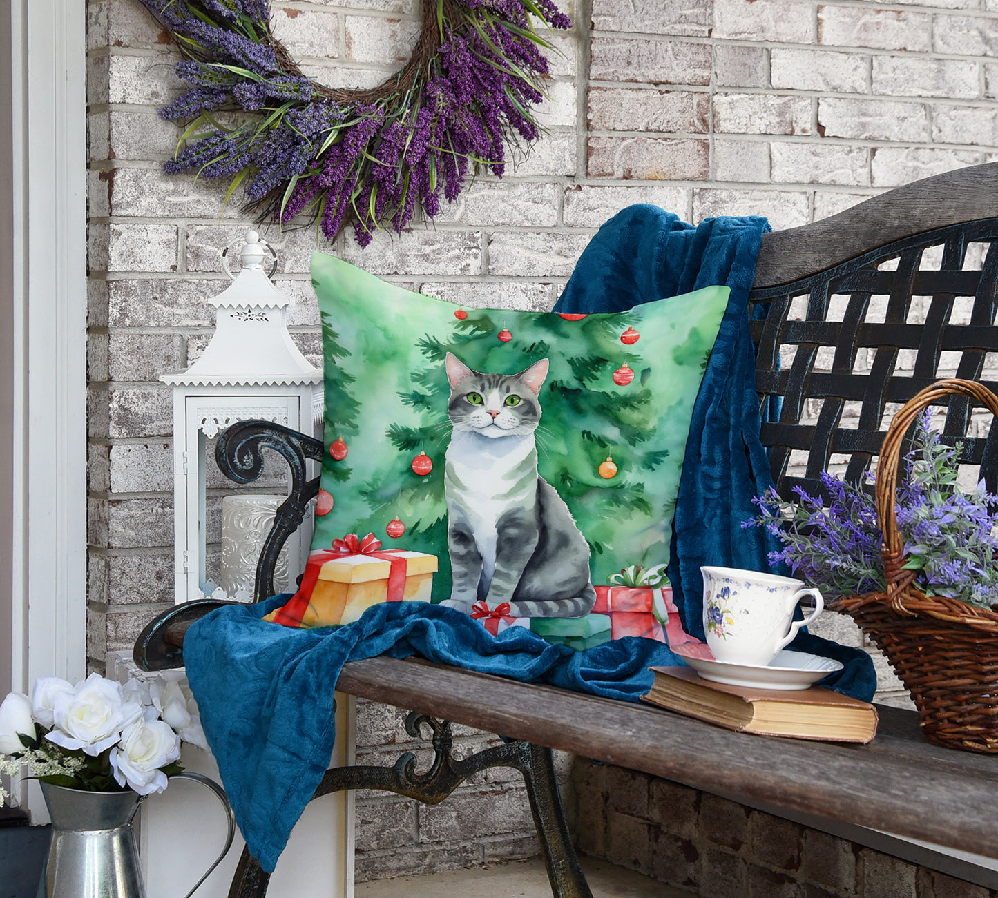 Ural Rex Cat By the Christmas Tree Throw Pillow