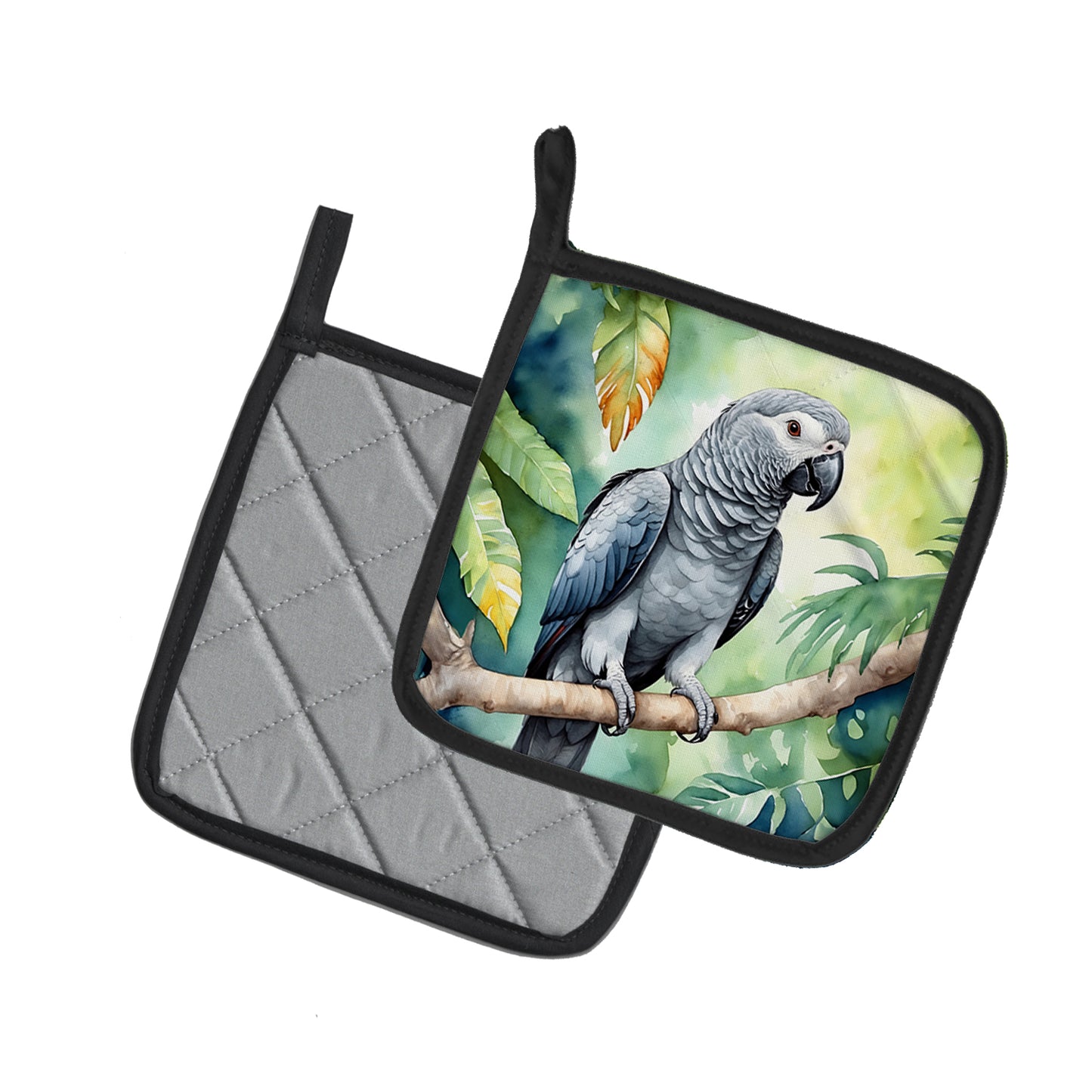 African Grey Parrot Pair of Pot Holders