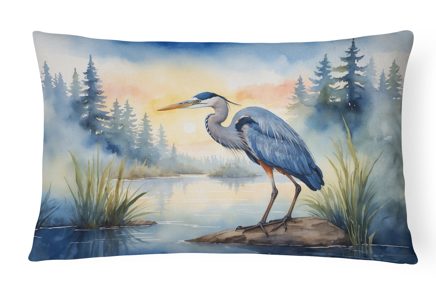 Buy this Blue Heron Emerging as the day fades Throw Pillow
