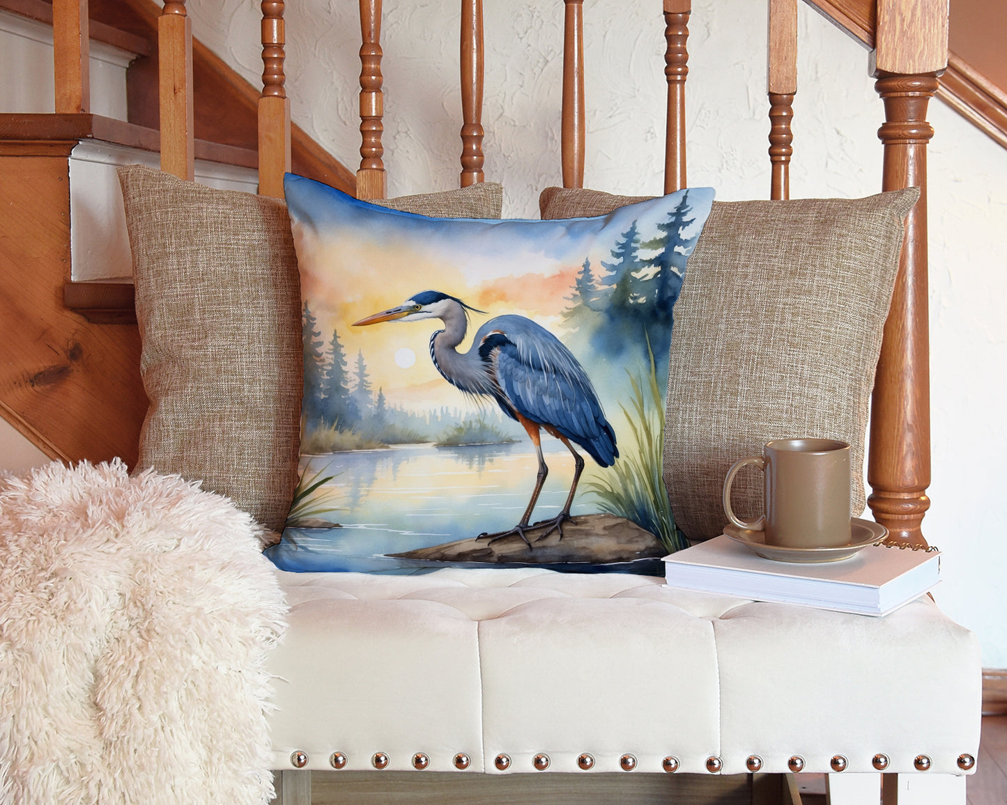 Blue Heron Emerging as the day fades Throw Pillow