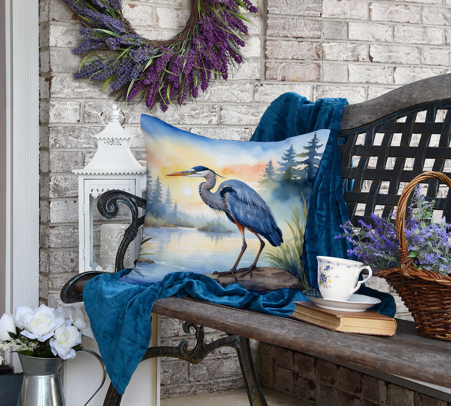 Blue Heron Emerging as the day fades Throw Pillow