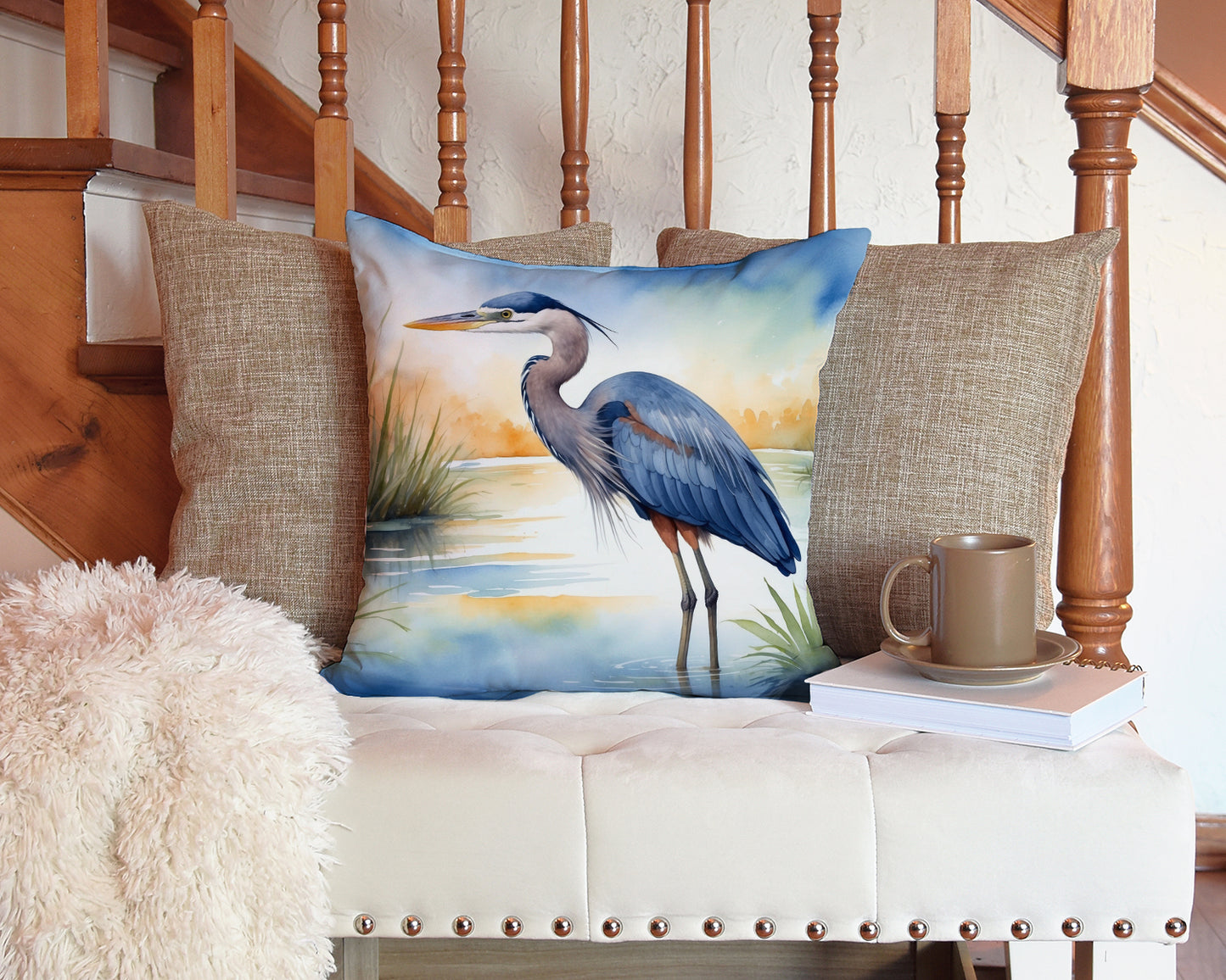Blue Heron Emerging as the day fades Throw Pillow
