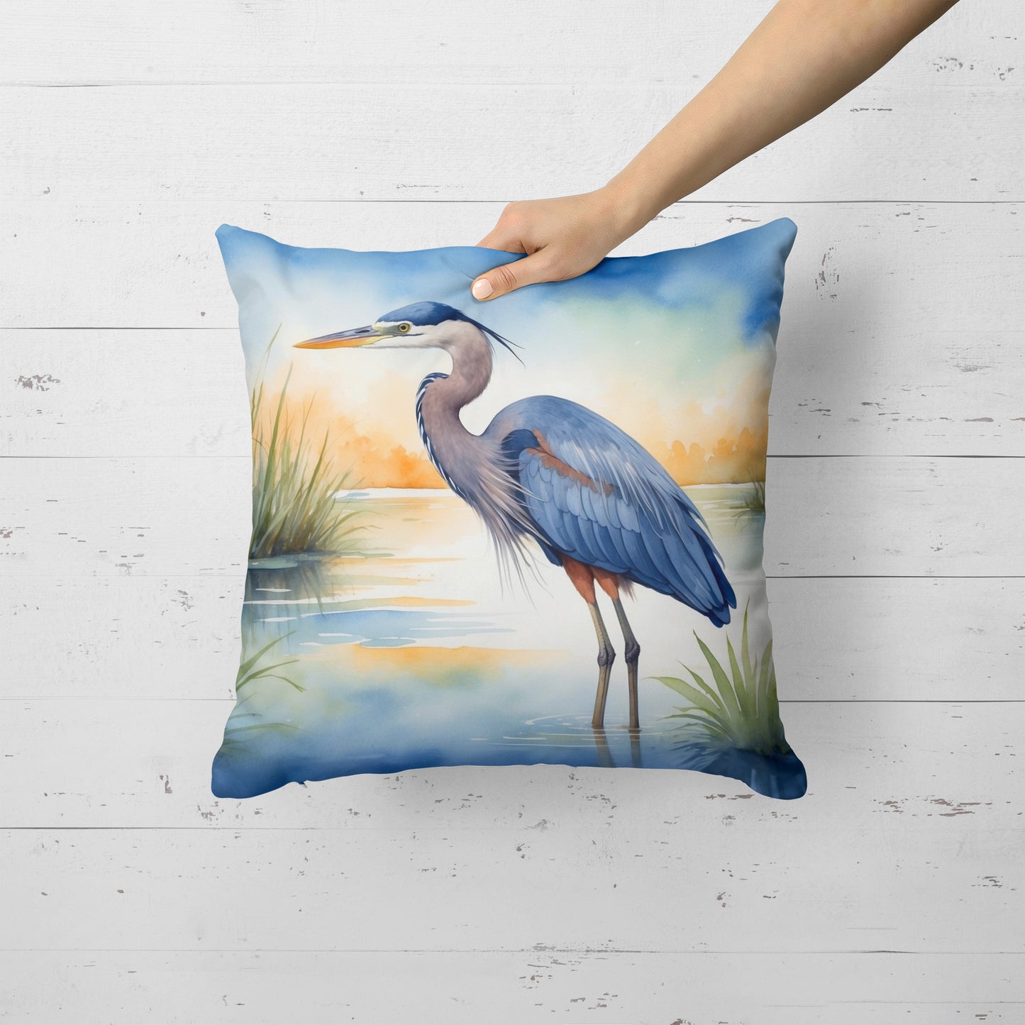 Blue Heron Emerging as the day fades Throw Pillow