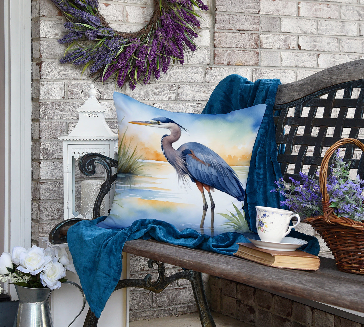 Blue Heron Emerging as the day fades Throw Pillow