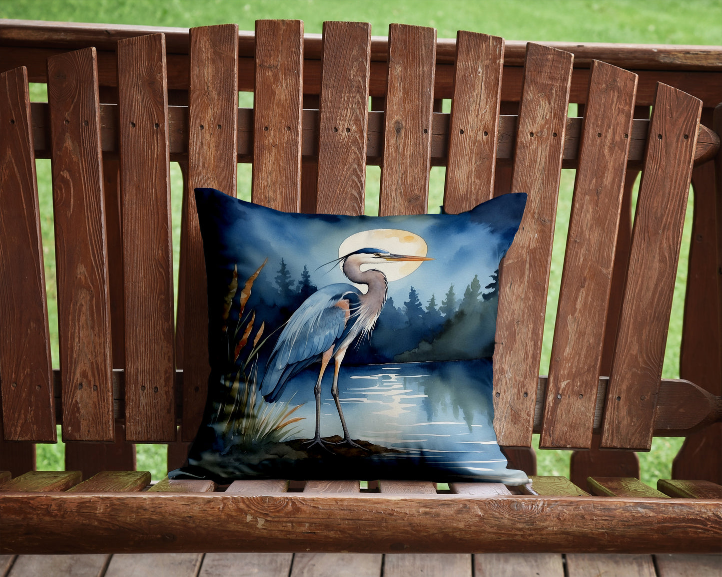 Blue Heron Under the Moonlight Throw Pillow