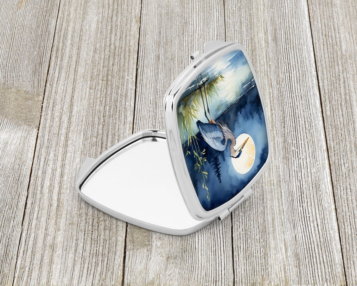 Blue Heron Under the Moonlight Compact Mirror