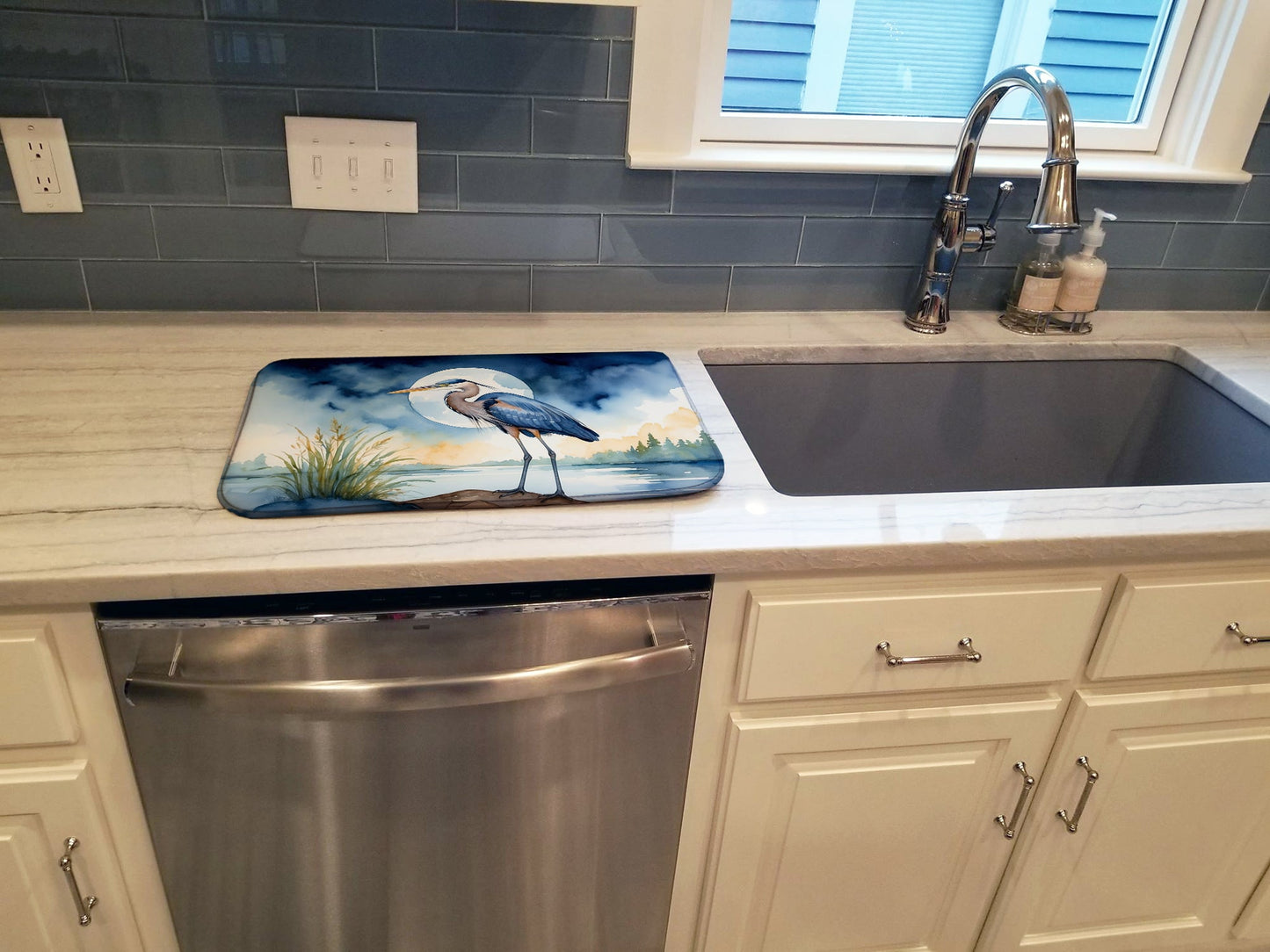 Blue Heron Under the Moonlight Dish Drying Mat