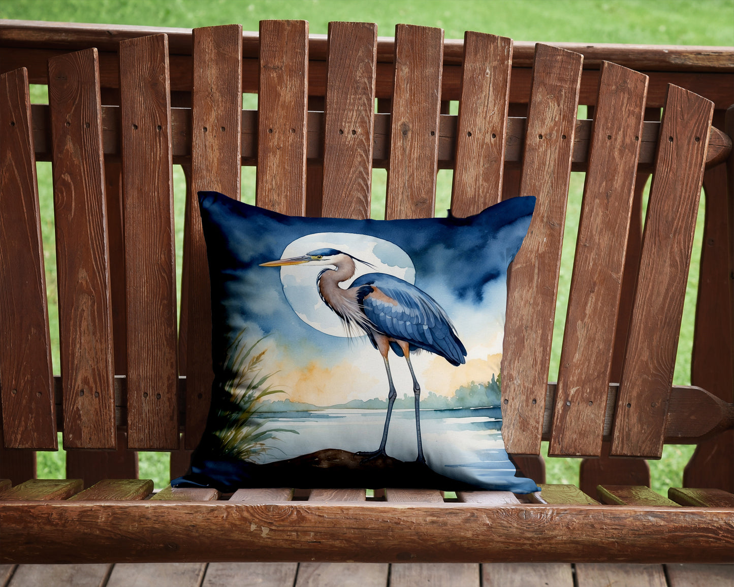 Blue Heron Under the Moonlight Throw Pillow