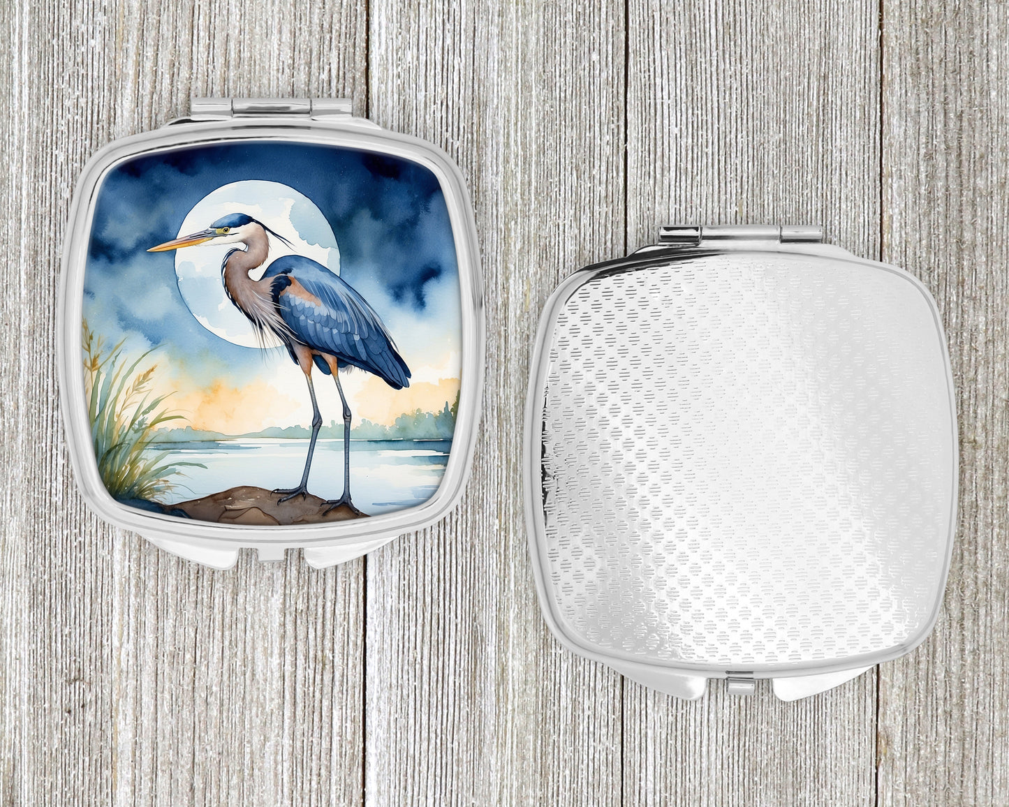 Blue Heron Under the Moonlight Compact Mirror