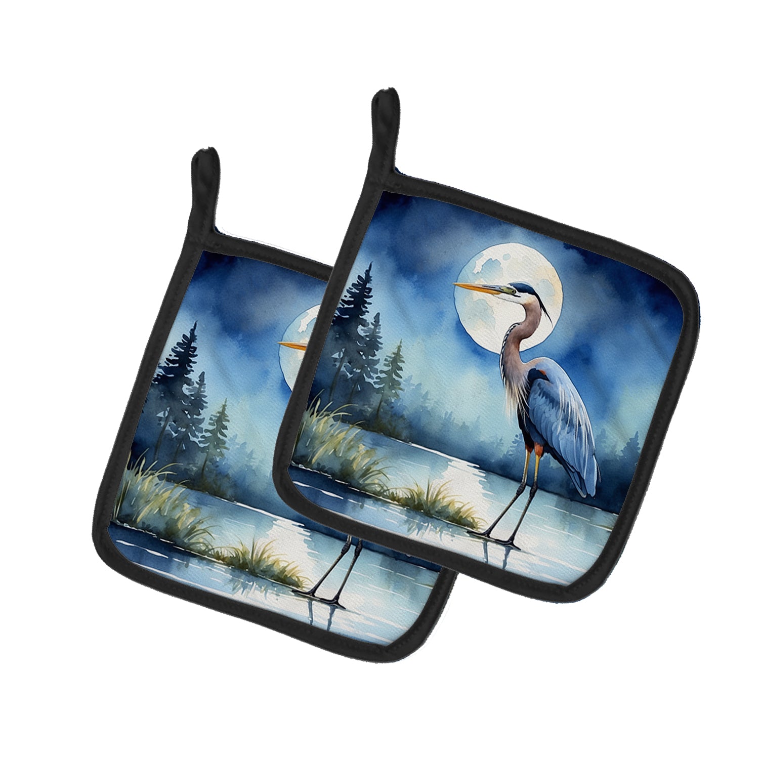 Buy this Blue Heron Under the Moonlight Pair of Pot Holders