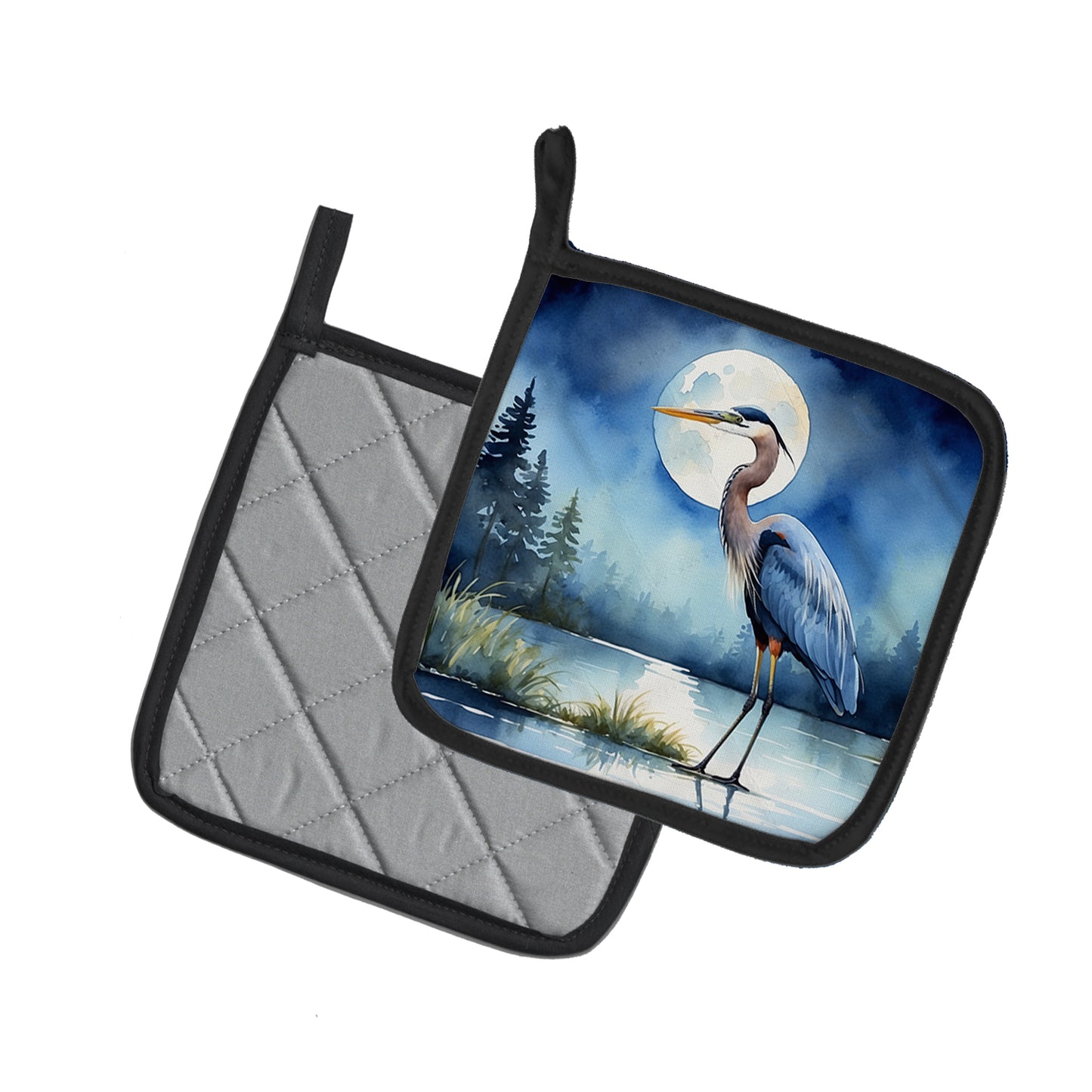 Blue Heron Under the Moonlight Pair of Pot Holders