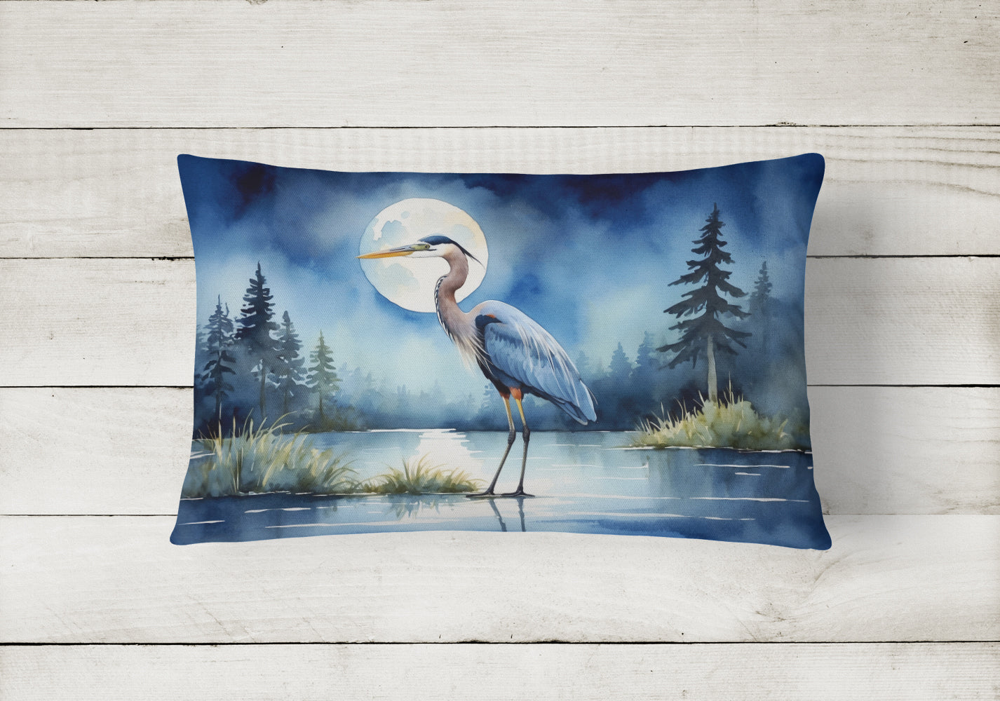 Blue Heron Under the Moonlight Throw Pillow
