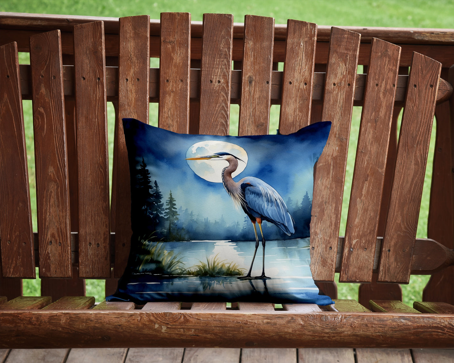 Blue Heron Under the Moonlight Throw Pillow