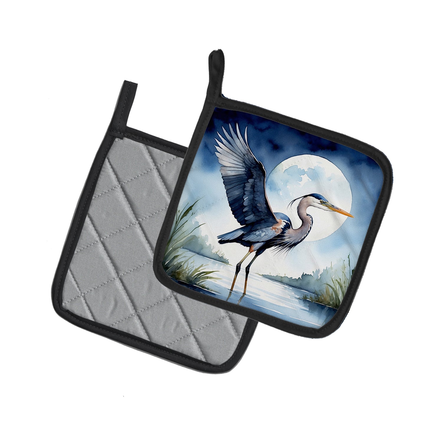 Blue Heron Under the Moonlight Pair of Pot Holders