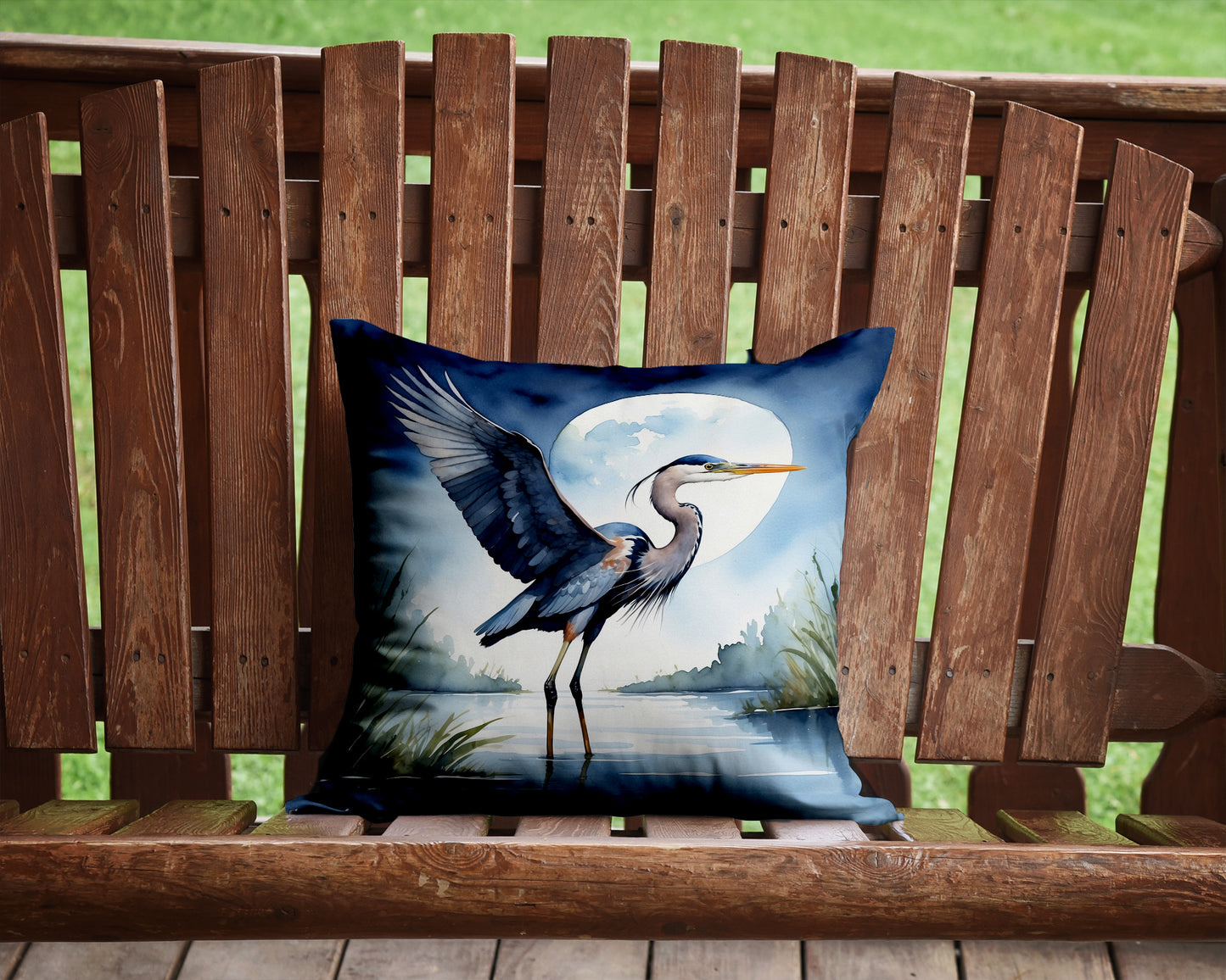 Blue Heron Under the Moonlight Throw Pillow