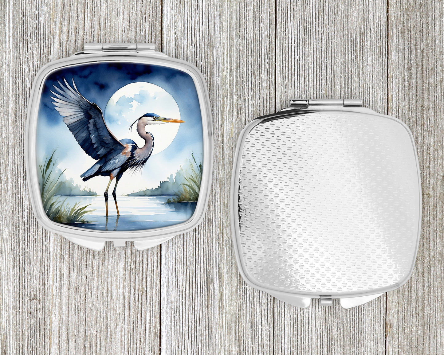 Blue Heron Under the Moonlight Compact Mirror