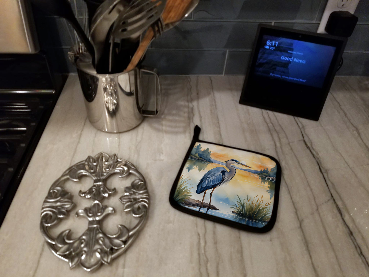 Blue Heron in the Golden Hour Pair of Pot Holders