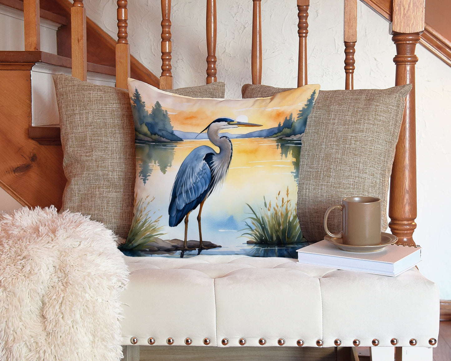 Blue Heron in the Golden Hour Throw Pillow