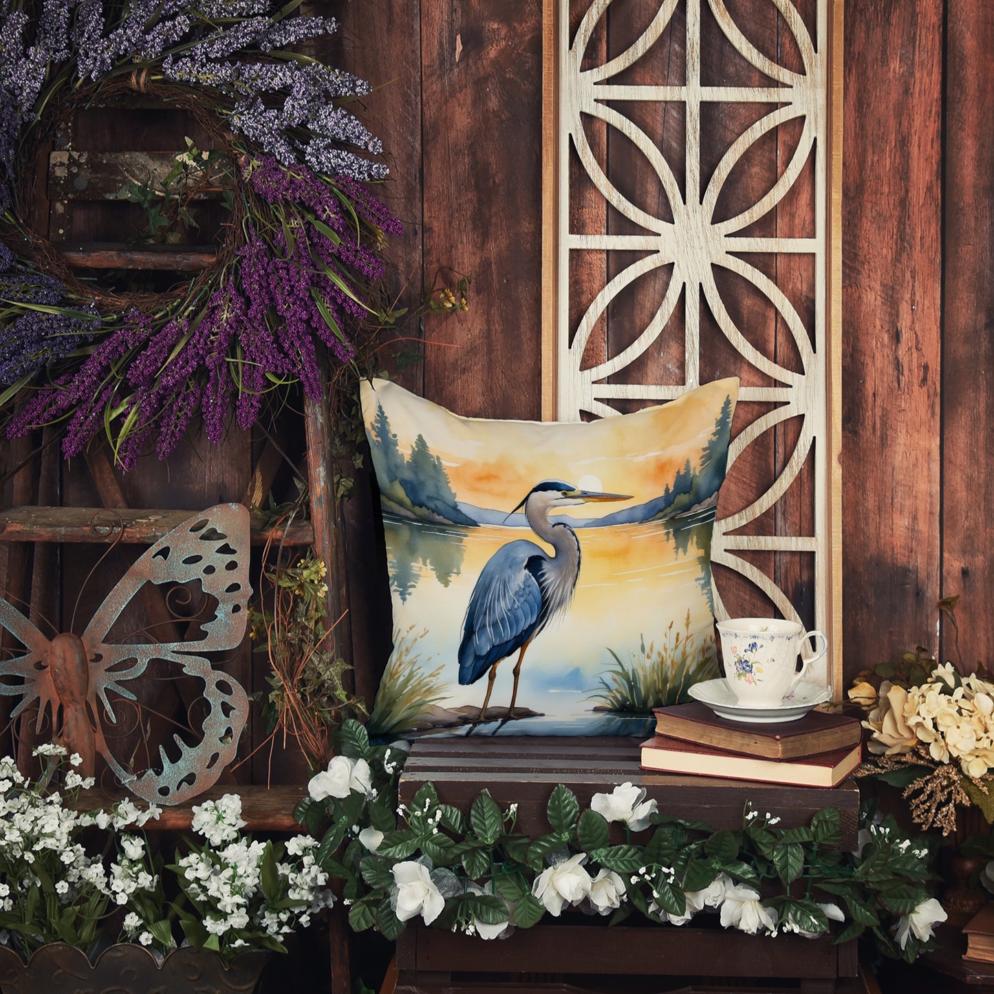 Blue Heron in the Golden Hour Throw Pillow