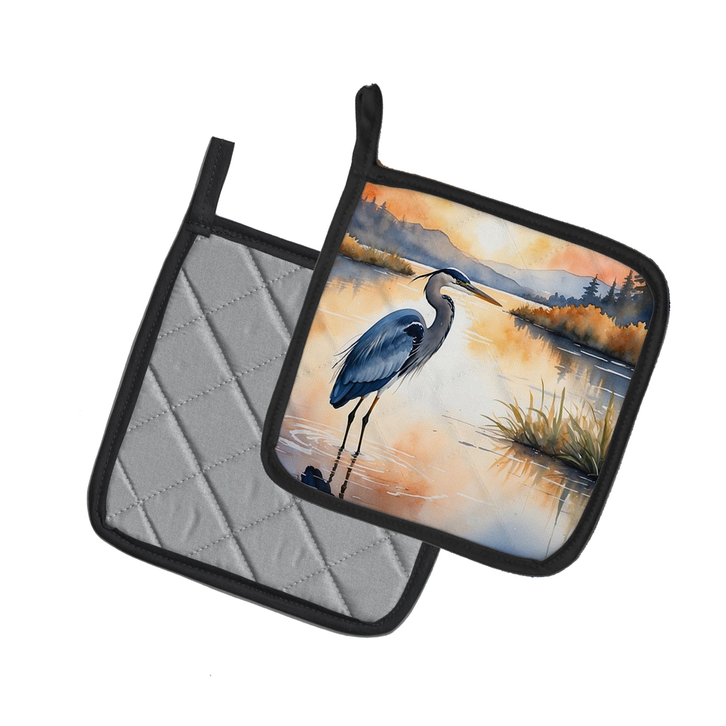 Blue Heron in the Golden Hour Pair of Pot Holders