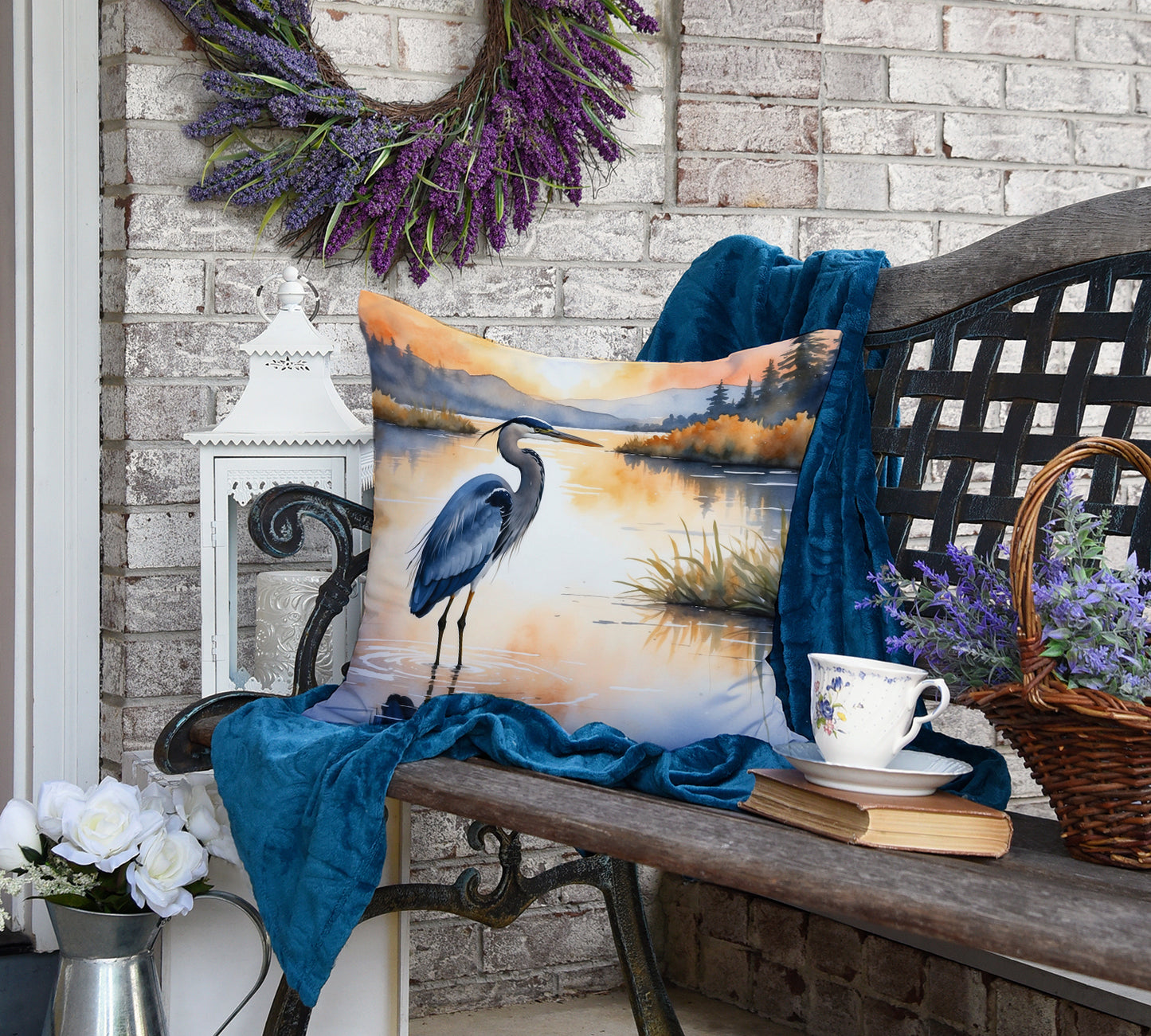 Blue Heron in the Golden Hour Throw Pillow