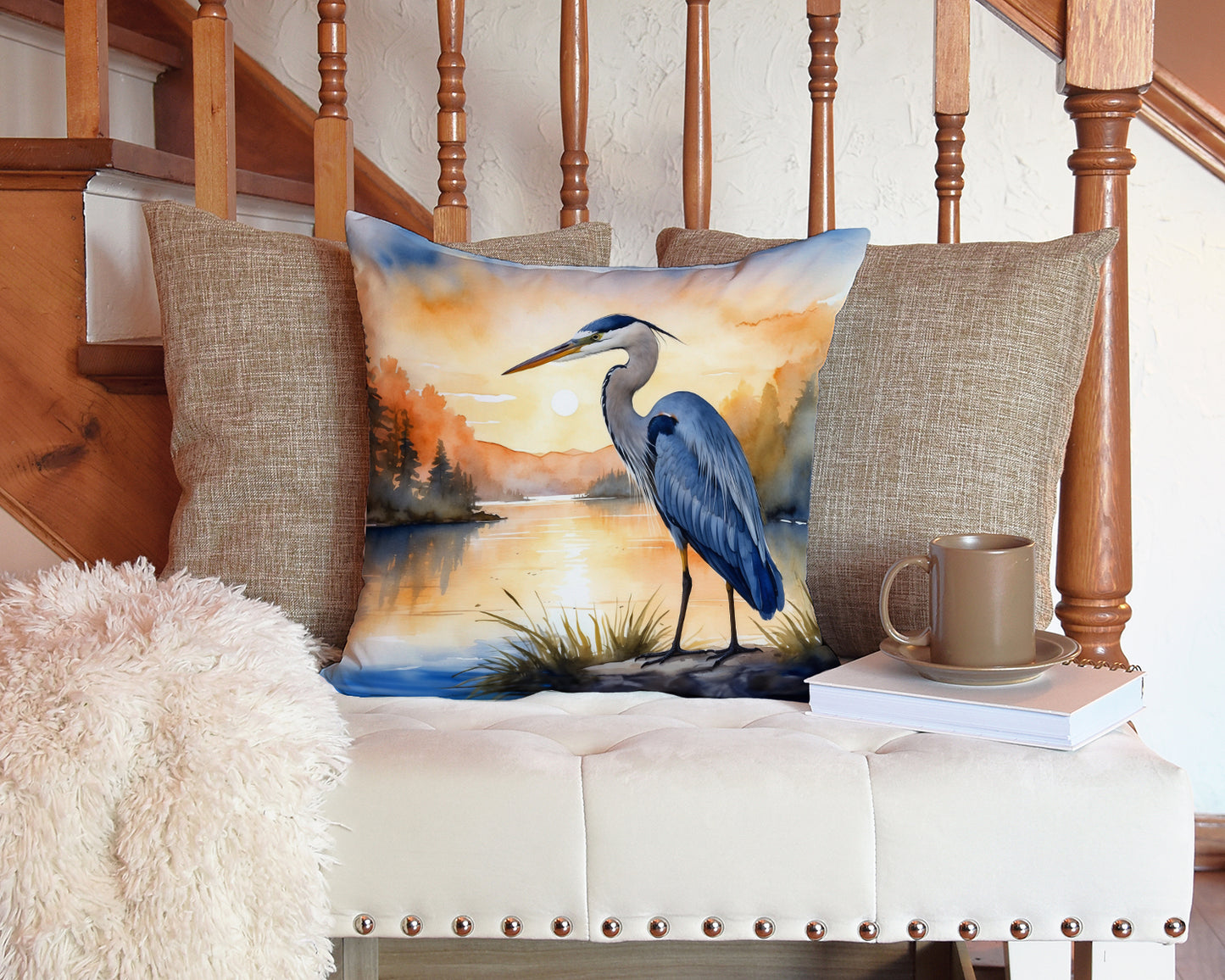 Blue Heron in the Golden Hour Throw Pillow