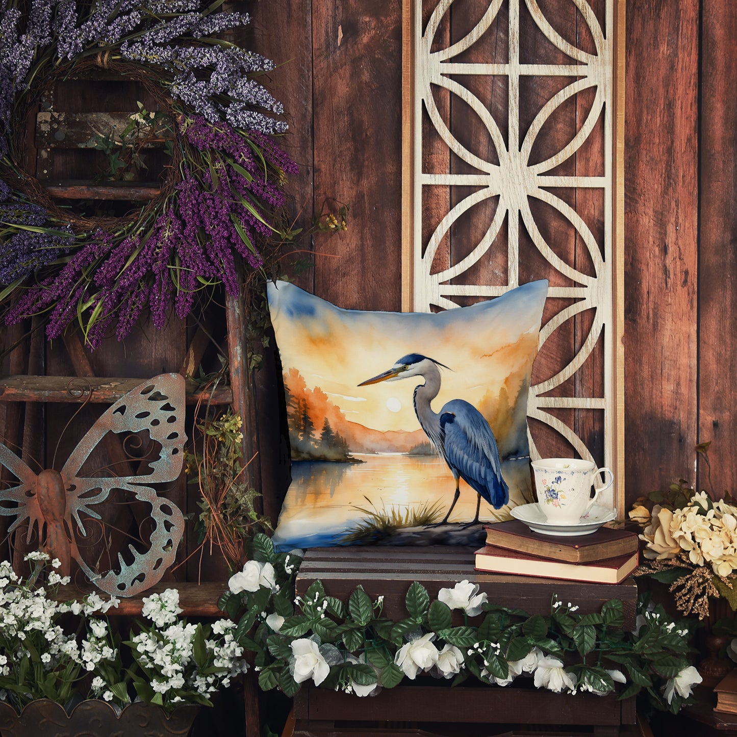 Blue Heron in the Golden Hour Throw Pillow