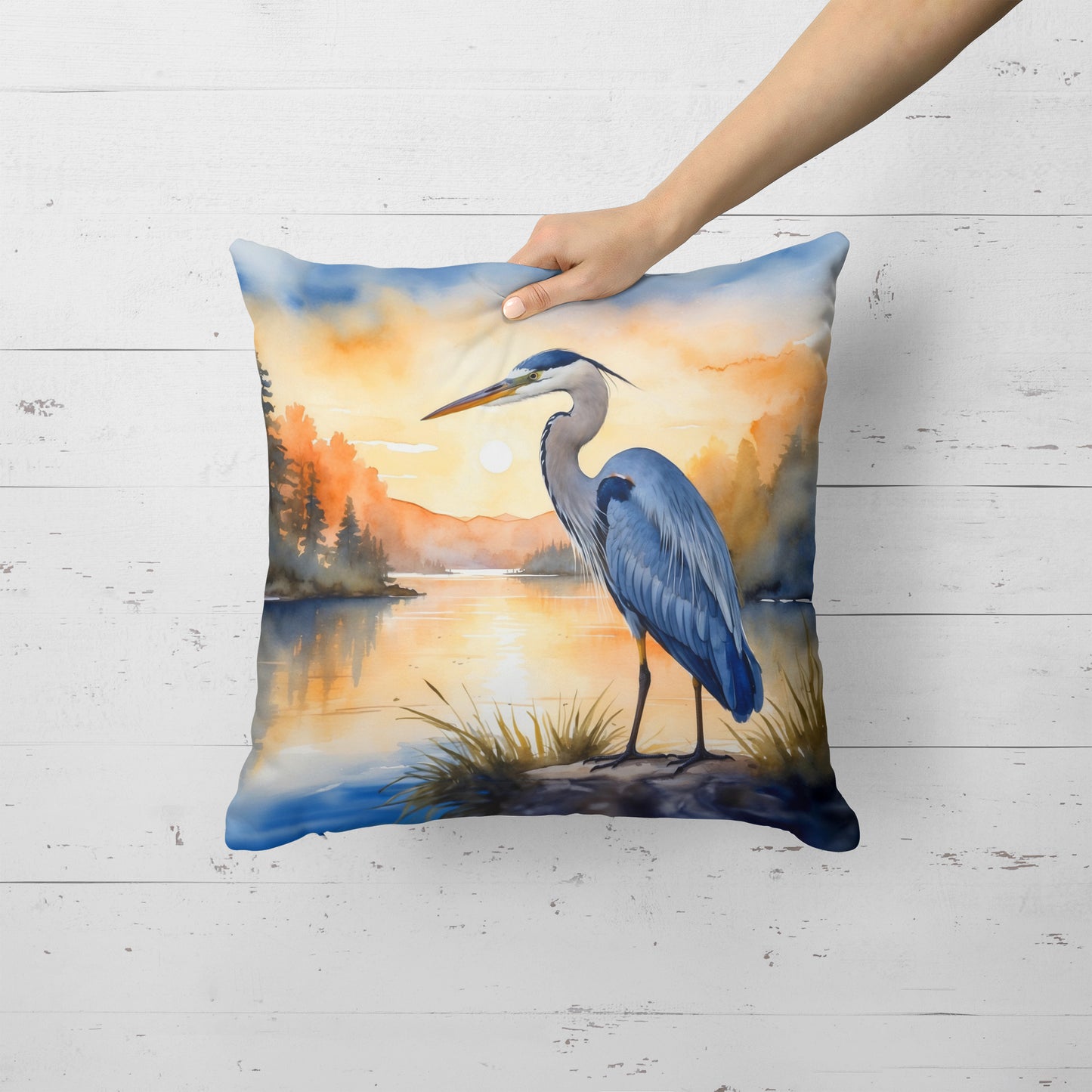 Blue Heron in the Golden Hour Throw Pillow