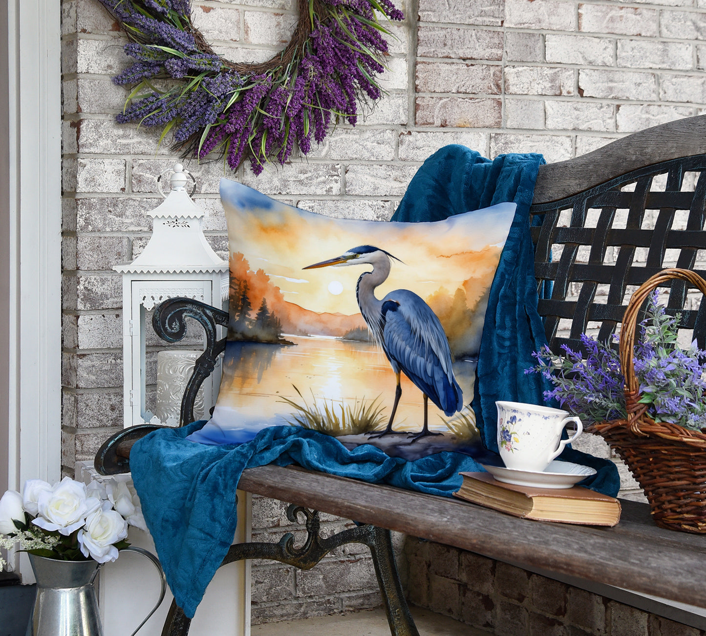 Blue Heron in the Golden Hour Throw Pillow