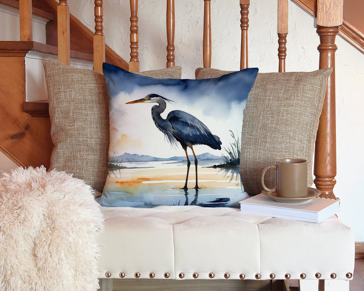 Blue Heron Barely Lit Sky Throw Pillow